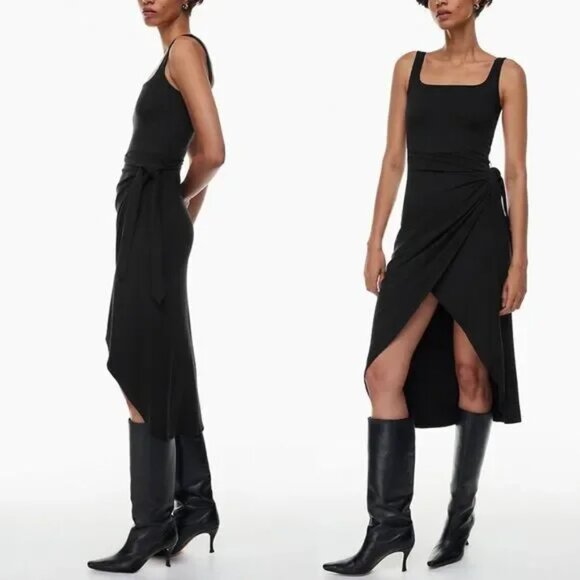 Aritzia Wilfred Saturn Wrap Midi Jersey Dress Black Size Small - Picture 2 of 6